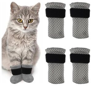 4 PCS Cat Mittens XS Gray Bootie Prevent Scratching Mesh Breathable Kitten Shoes